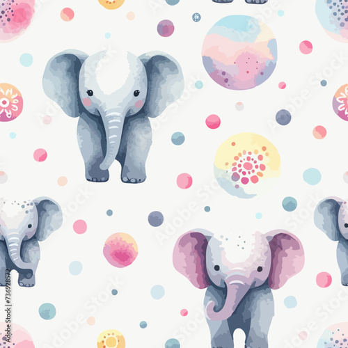 Cute watercolor elephants pattern. Vector simple seamless background for kids.