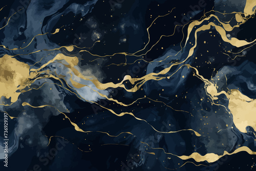 a blue and gold marble background with gold lines