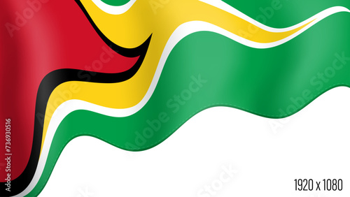 Guyana country flag realistic independence day background. Guyana commonwealth banner in motion waving, fluttering in wind. Festive patriotic HD format template for independence day