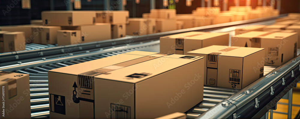 Assembly boxes products on industry belt. Factrory cardboard theme Assembly boxes products on industry belt. Factrory cardboard theme