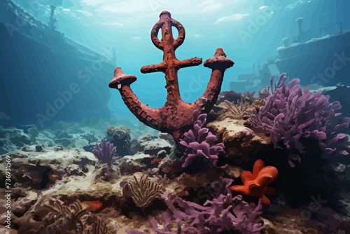 an anchor on the bottom of a coral reef photo