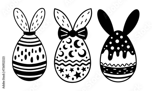 Black and white Easter eggs clipart set. Easter doodle clipart in flat style. Easter decor. Hand drawn vector illustration.