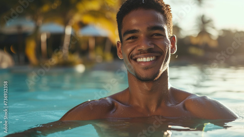 young adult man on tropical...