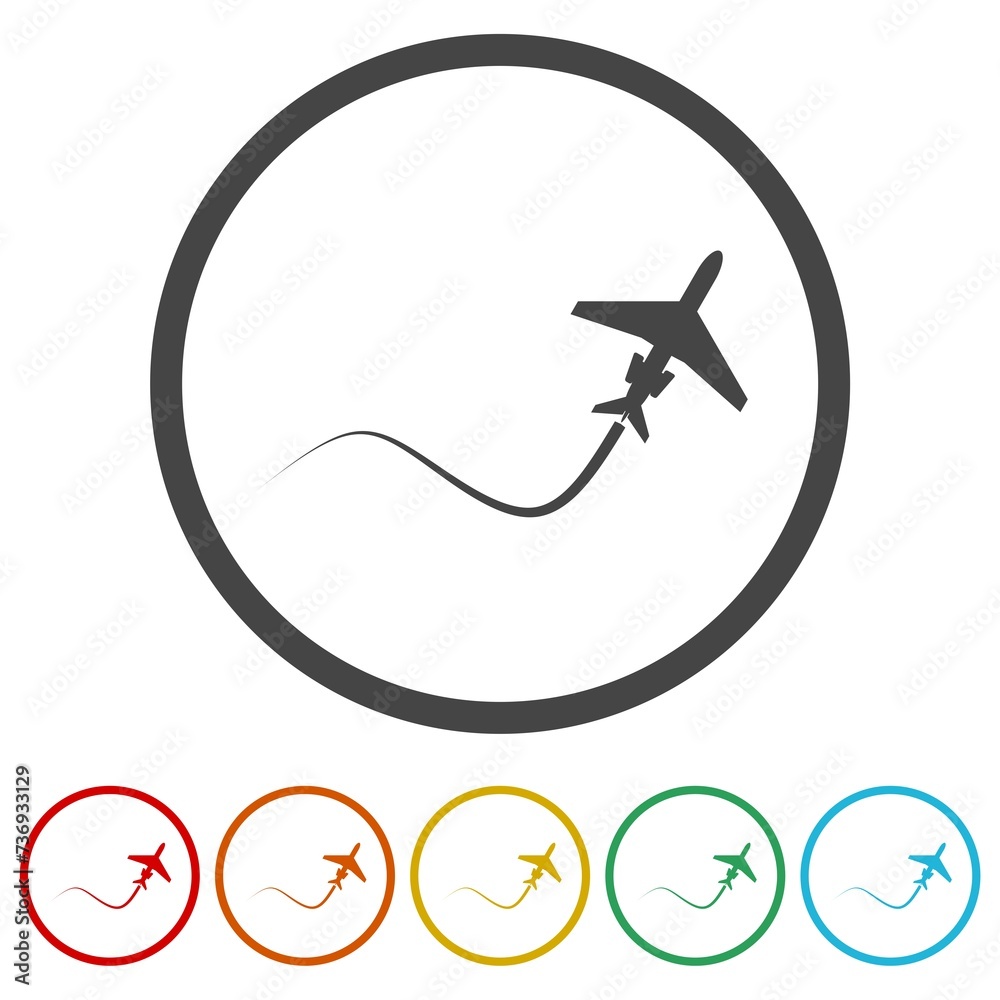 Airplane flight icon. Set icons in color circle buttons Airplane flight icon. Set icons in color circle buttons