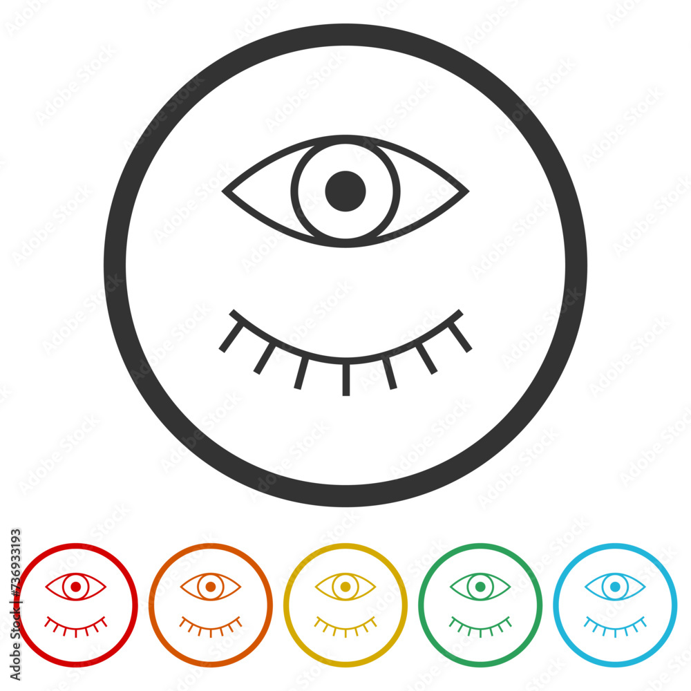 Eyes open and closed icon. Set icons in color circle buttons Eyes open and closed icon. Set icons in color circle buttons