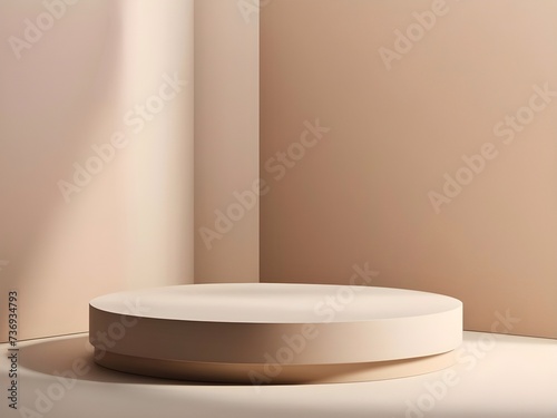 3d render of beige pedestal with light and shadows. Illustration with copy space for mock up, display, showcase, backdrop, product placement