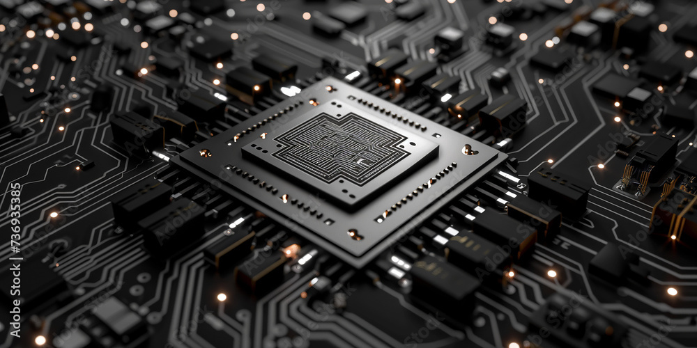 Quantum computer, computer interior. dark, photorealistic, wallpaper. KI generative. Quantum computer, computer interior. dark, photorealistic, wallpaper. KI generative.
