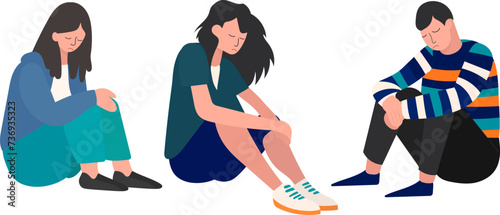 people sitting sad, upset in flat style vector