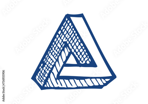 Penrose Impossible Triangle hand sketched. Editable Clip Art. 