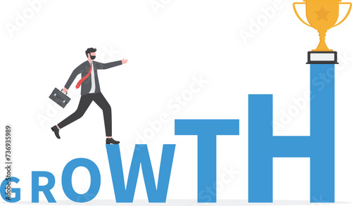 businessman looking to the award with the word GROWTH success concept

