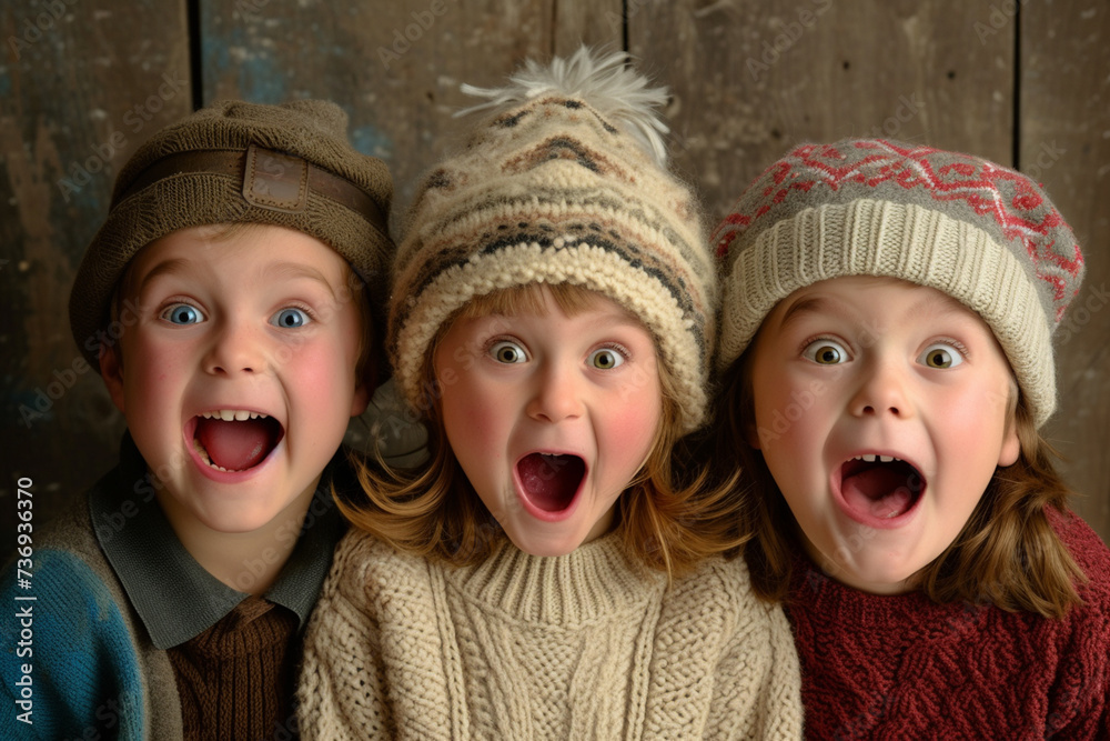 Portrait of surprised and happy children, selective focus Portrait of surprised and happy children, selective focus