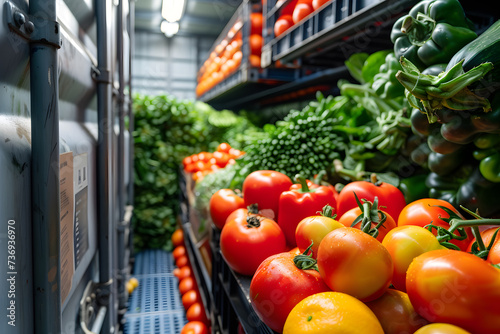 Fresh fruits and vegetables are chilled in temperature controlled cabinets.