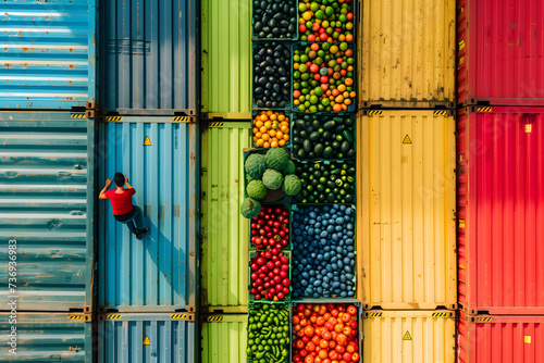 Fototapeta Naklejka Na Ścianę i Meble -  Fresh fruits and vegetables are transported and chilled for export.
