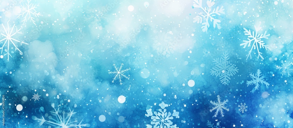 a blue background with snowflakes falling from the sky High quality
