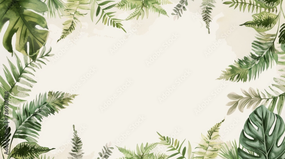 Lush tropical leaves are arranged on a white canvas, their intricate details highlighted against the simplicity of the background - obrazy, fototapety, plakaty 