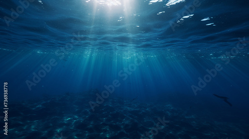 Dark blue ocean surface seen from underwater background © Florina