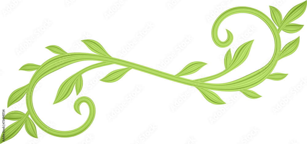 3D rendering of a border branch with leaves of different sizes on a transparent background 3D rendering of a border branch with leaves of different sizes on a transparent background