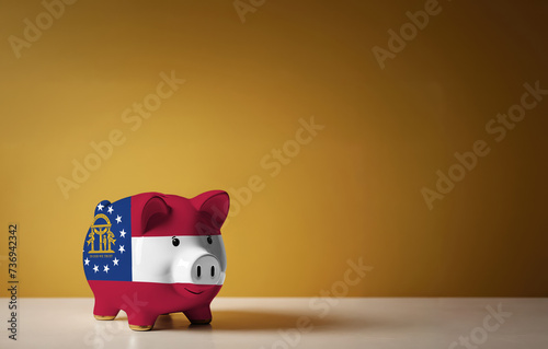 Piggy bank with painting of Georgia flag. The problem is in the economy. Economic crisis. Saving money concept.