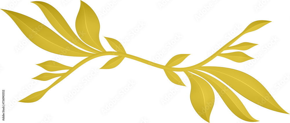 3D rendering of a border branch with leaves of different sizes on a transparent background