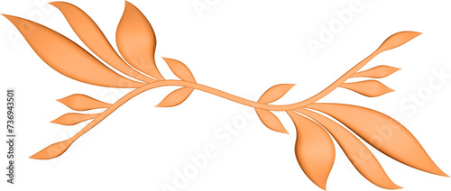 3D rendering of a border branch with leaves of different sizes on a transparent background