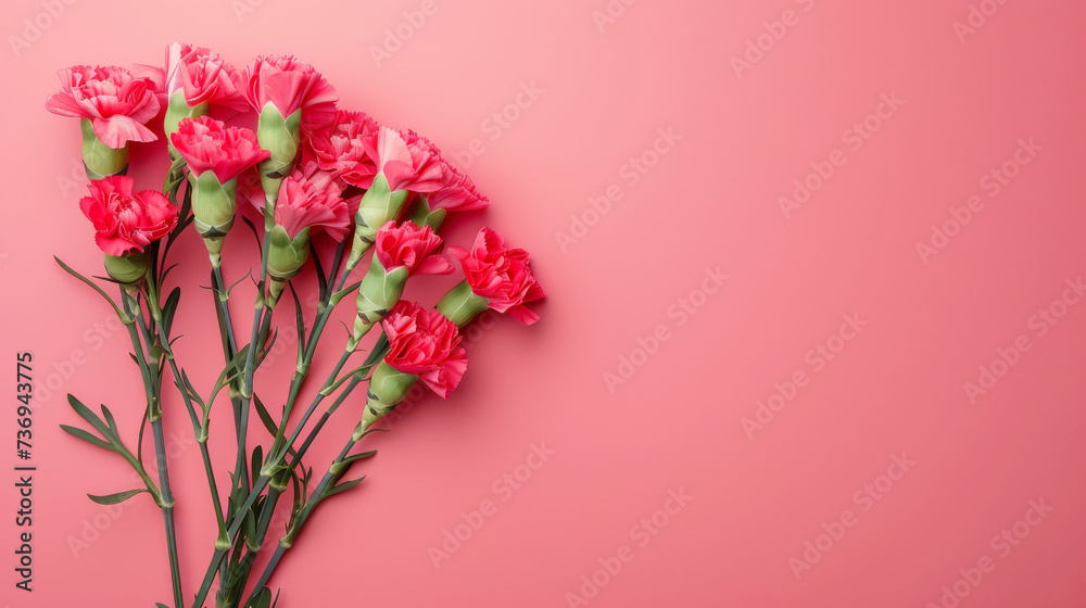 Elegant Carnation Flowers on a Vibrant Pink Background