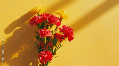 Vibrant Carnations Cast Long Shadows on Yellow Background