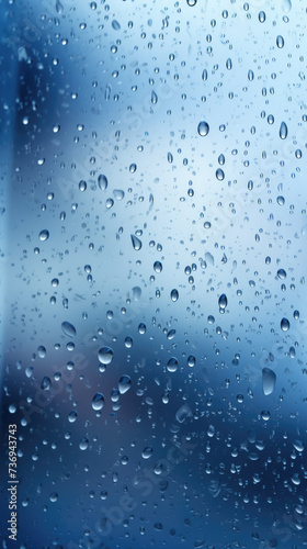 Raindrops sliding down from a a frosted glass close up