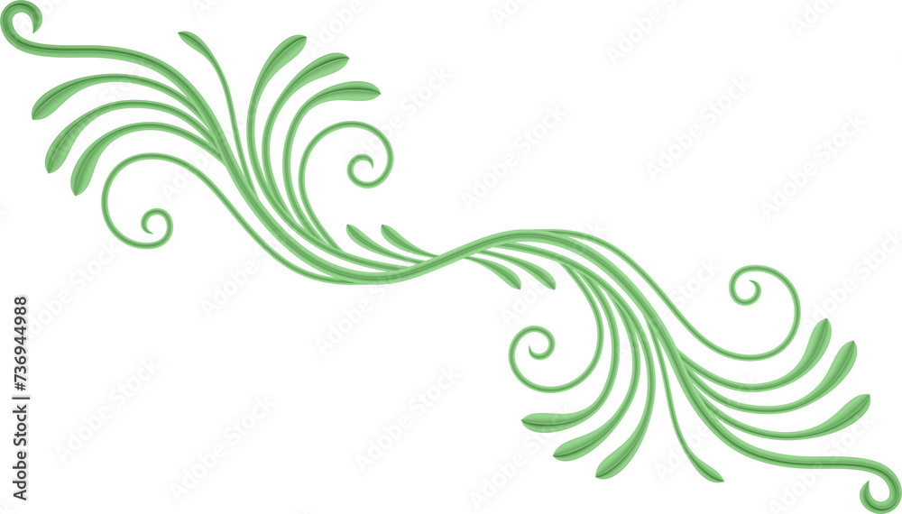 3D rendering of a curved branch with leaves of different sizes on a transparent background 3D rendering of a curved branch with leaves of different sizes on a transparent background
