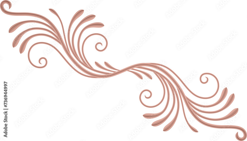 Fototapeta premium 3D rendering of a curved branch with leaves of different sizes on a transparent background