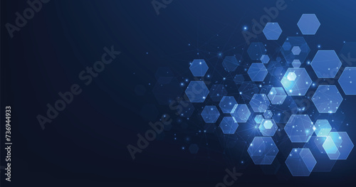 Vector hexagon technology background. Abstract hexagons background with lines and dots. Design for science, medicine, or technology. 