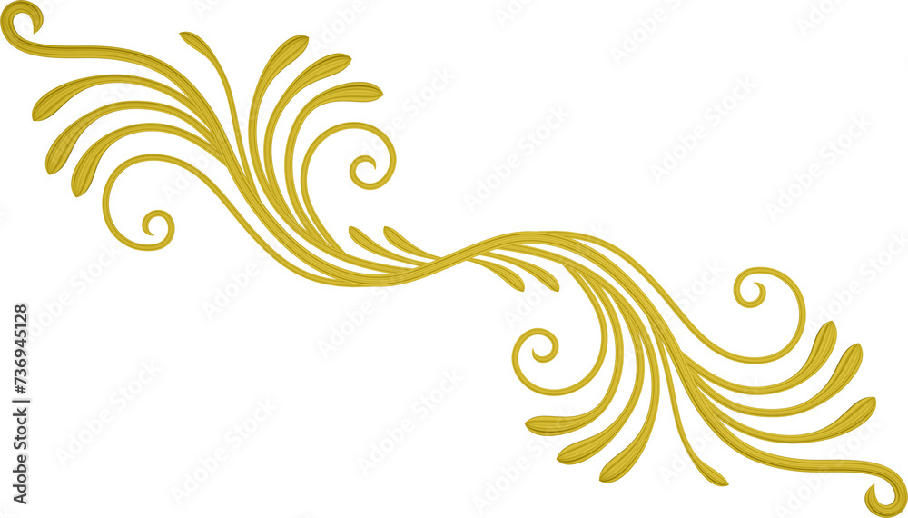 Fototapeta premium 3D rendering of a curved branch with leaves of different sizes on a transparent background