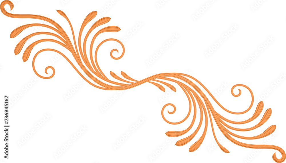 Fototapeta premium 3D rendering of a curved branch with leaves of different sizes on a transparent background