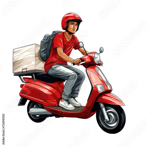 Drawing of a delivery man driving a scooter on a transparent background © Creative Canvas