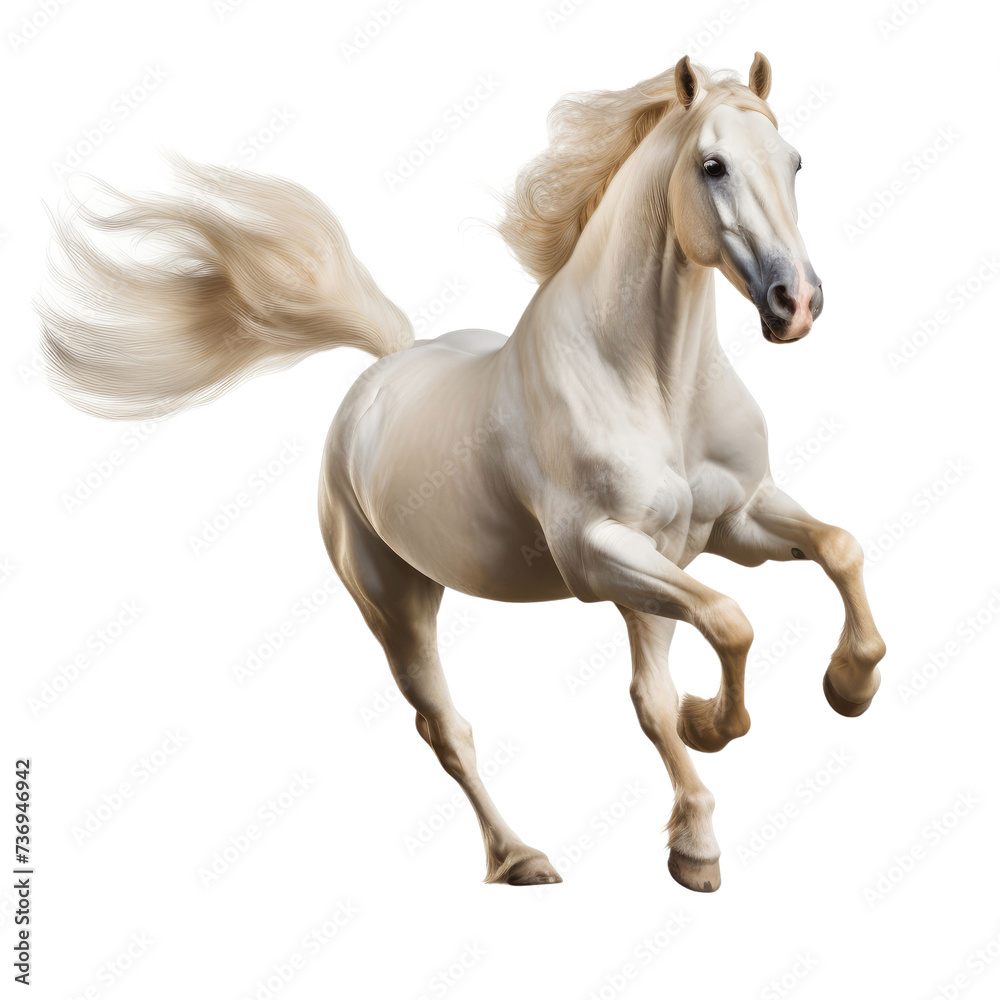 Elegant horse in running pose on transparent background