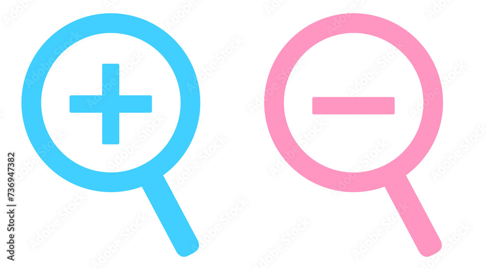 Obraz premium 水色とピンク｜拡大と縮小の虫眼鏡アイコン