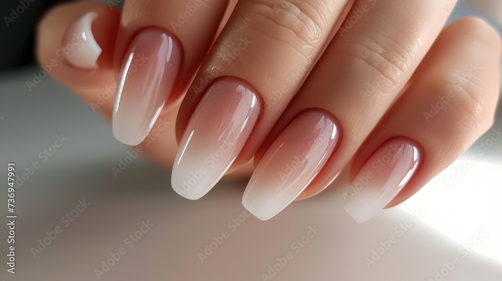 Elegant French Ombre Manicure on Beautiful Feminine Hand. Elegant French Ombre Manicure on Beautiful Feminine Hand.