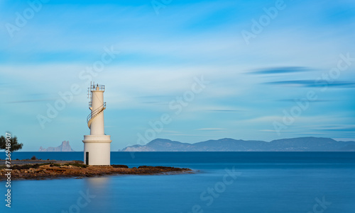 Iconic Lighthouse Exposure in Formentera with Es Vedra Silhouetted in Background