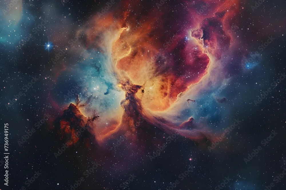 Ultra-high resolution stock photo of the Carina Nebula, showcasing vibrant cloud formations and newborn stars, symbolizing creation within the cosmos.