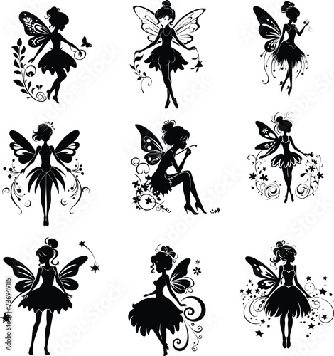 fairy silhouette set, vector illustration 