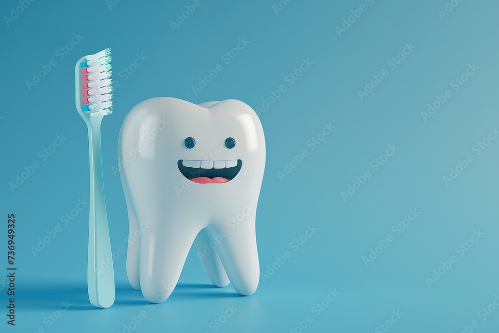 happy tooth holding toothbrush background, 3d effect, minimalistic happy tooth holding toothbrush background, 3d effect, minimalistic
