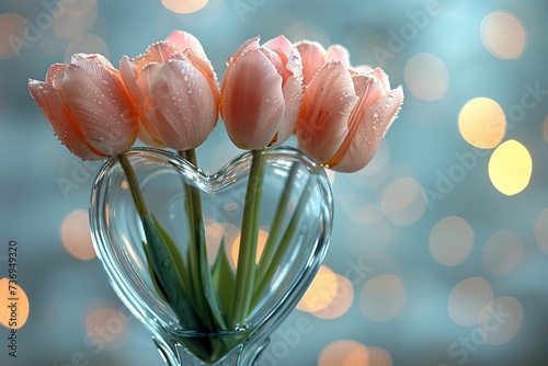 tulips in heart glass vase