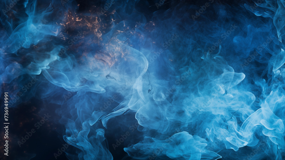 blue fire background with ashes floating_around - obrazy, fototapety, plakaty 