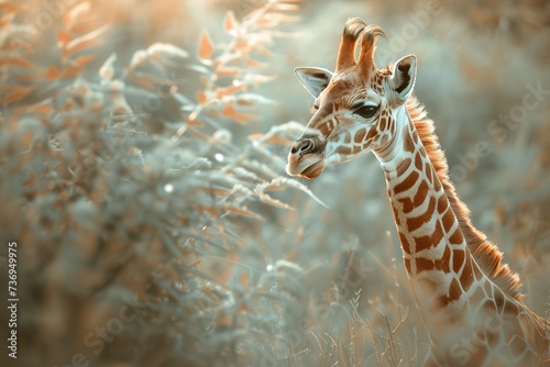 baby giraffe  Professional photo  wildlife tele shot style  blur background