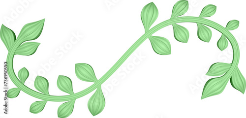 3D illustration rendering of a branch with leaves of different sizes on a transparent background