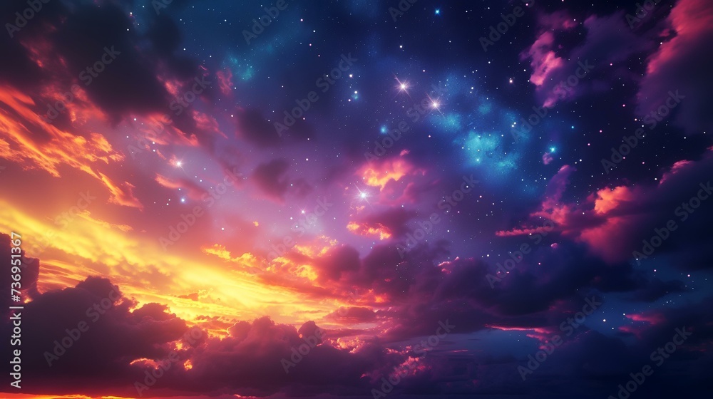 Colorful starry sky with sunset background