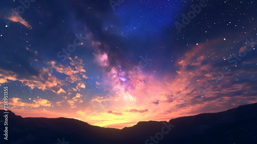 Colorful starry sky with sunset background