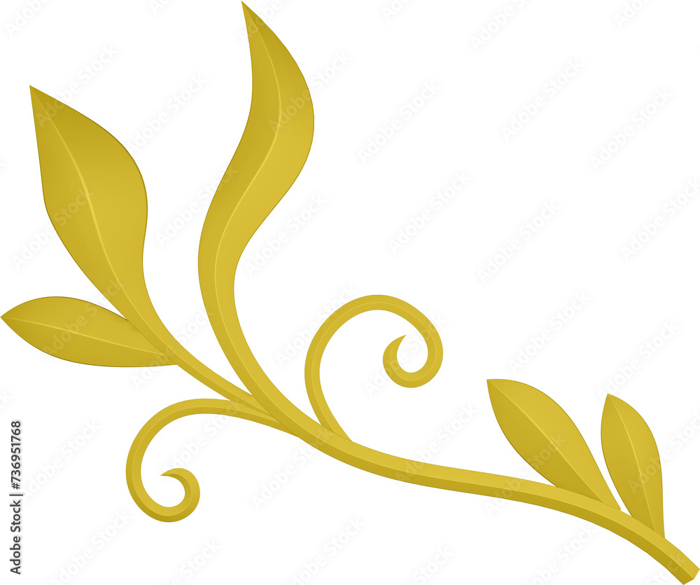 3D illustration rendering of a branch with curved leaves of different sizes on a transparent background 3D illustration rendering of a branch with curved leaves of different sizes on a transparent background