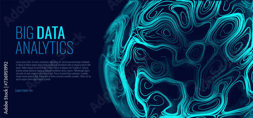 BIG DATA Flow. Machine Learning Algorithms. Analysis of Information Minimalistic Infographics Design. Science Technology Background. Wavy Flow Lines Vector Illustration.