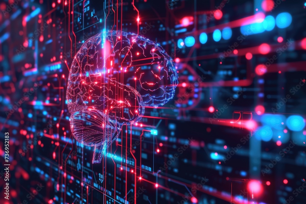 Neural circuit and electronic cyber brain in a quantum computing system, artificial intelligence technology, biotechnology and machine learning concept Neural circuit and electronic cyber brain in a quantum computing system, artificial intelligence technology, biotechnology and machine learning concept