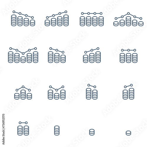 Coins - minimal line icon set. Outline icons collection. Editable. Simple vector illustration.
